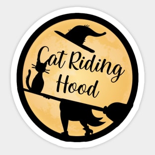 Cat Riding Hood Funny Witch Halloween Gag Gift Costume Sticker
